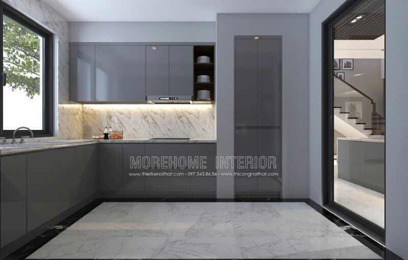Đá ốp bếp vân mây đẹp sang trọng sẽ là lựa chọn tuyệt vời cho không gian bếp hiện đại. thiết kế biệt thự