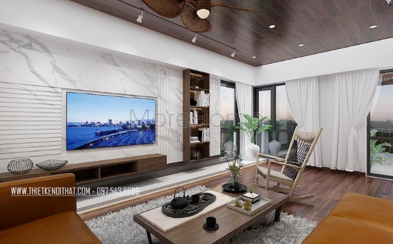 Thiết kế nội thất phòng khách đẹp cho biệt thự, nhà phố với đá ốp tường vân mấy trang trí đẹp mắt, sang trọng. thiết kế biệt thự