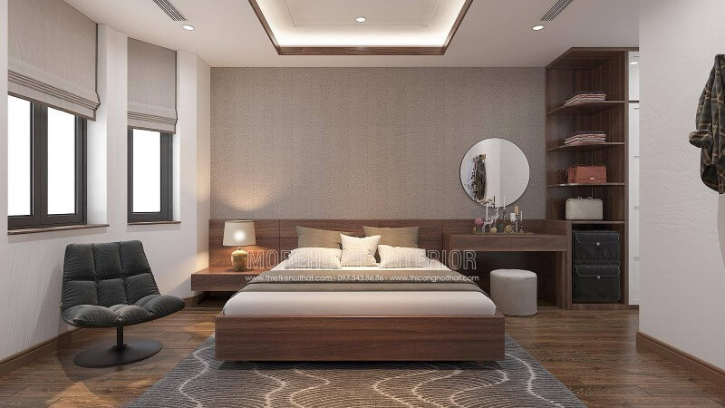Nếu là người ưa thích mẫu phòng ngủ đơn giản nhưng đẹp, sang trọng, bạn nên tham khảo ý tưởng thiết kế nội thất phòng ngủ theo phong cách hiện đại trong biệt thự Vinhomes Imperia Hải Phòng trên đây. thiết kế biệt thự