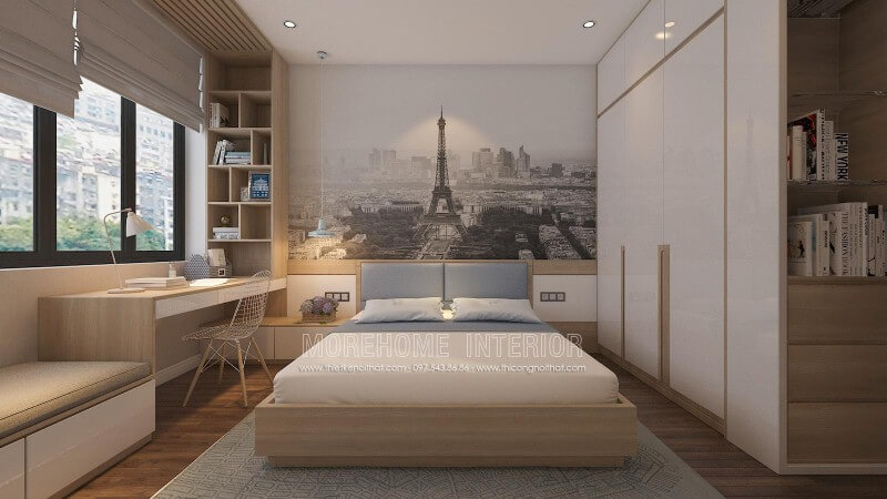 Tranh dán tường đen trắng đẹp ấn tượng với địa danh tháp Effel nổi tiếng, lựa chọn ấn tượng cho tâm điểm phòng ngủ hiện đại. thiết kế biệt thự