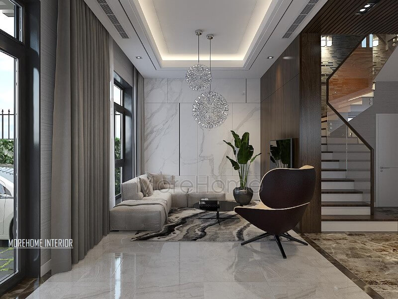 Trang trí nội thất phòng khách biệt thự đẹp tại Xuân Phương, Hà Nội. Thiết kế nội ngoại thất biệt thự Hà Nội