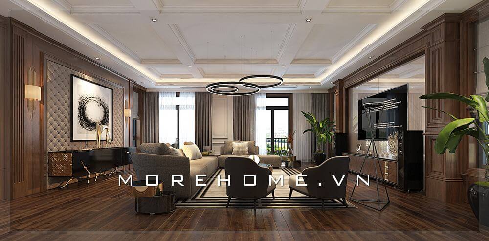 Một không gian phòng khách mơ ước, tiện nghi với mẫu thiết kế phòng khách biệt thự cao cấp, nội thất hiện đại được bố trí khoa học, hợp lí Thiết kế biệt thự