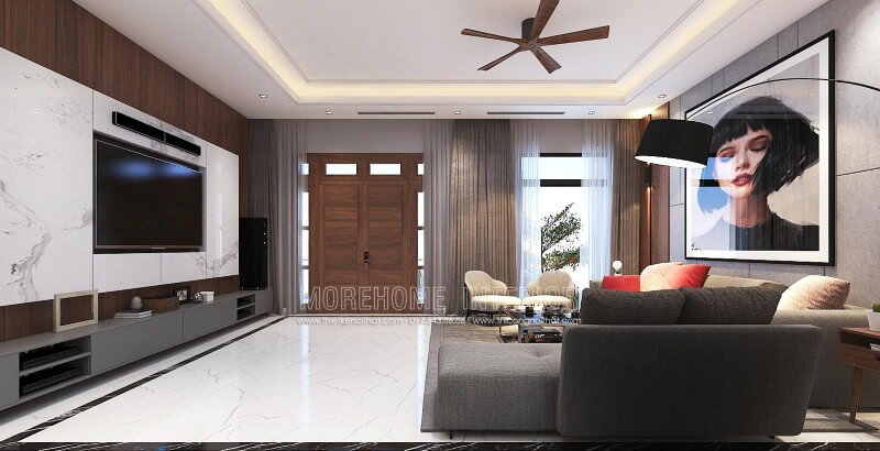 Đá ốp tường vân mây cao cấp điểm nhấn sang trọng cho phòng khách biệt thự, nhà phố hiện đại. thiết kế biệt thự