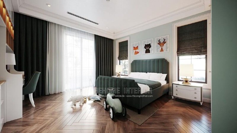 Bộ tranh trang trí hình ảnh các con vật đáng yêu tạo điểm nhấn sinh động cho phòng con. thiết kế biệt thự