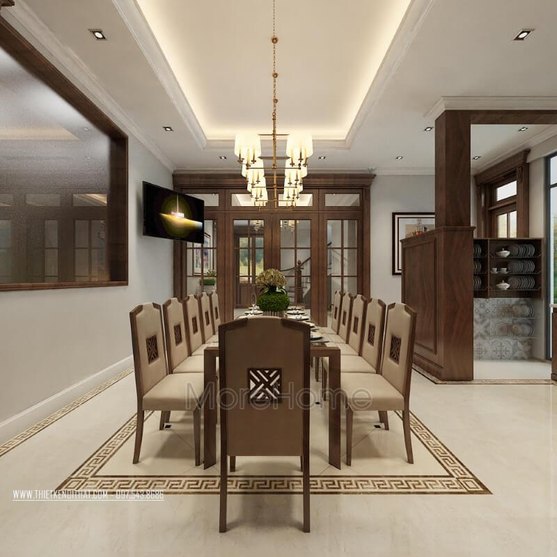 Bộ bàn ghế ăn 12 ghế gỗ óc chó đẹp tinh tế thiết kế biệt thự