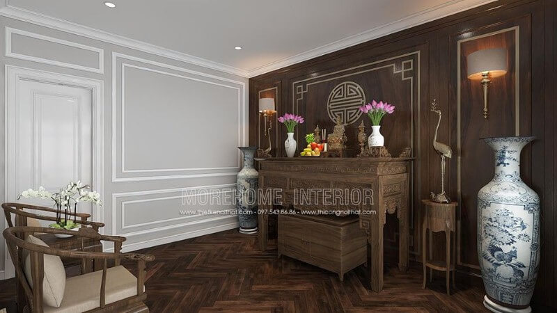 Bố trí phòng thờ gỗ óc chó đẹp cho nhà chung cư cao cấp, nhà phố, biệt thự. thiết kế biệt thự