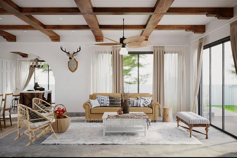 Điểm nhấn không gian với mẫu sofa tân cổ điển hiện đại bọc da, khung xương gỗ tự nhiên tân cổ điển Thiết kế biệt thự