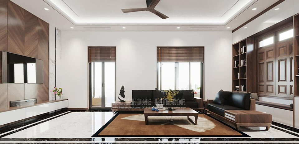 Gợi ý mẫu phòng khách hiện đại đẹp bằng gỗ óc chó cho bạn và gia đình thiết kế biệt thự