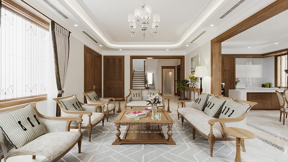 Mẫu thiết kế nội thất phòng khách gỗ tự nhiên đẹp mà sang trọng thiết kế biệt thự