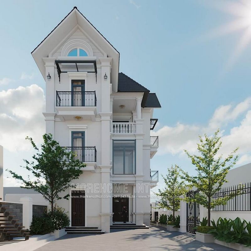 Nhà biệt thự 3 tầng 1 tum kiểu mái thái hiện đại tại Đông Anh - Hà Nội do Morehome thiết kế và thi công được chiêm ngưỡng.